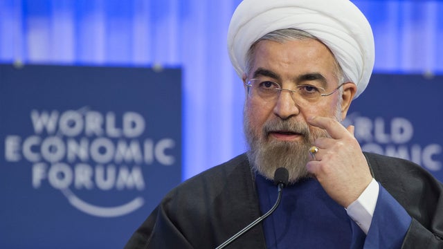 Iranian President Hassan Rouhani gestures as speaks during a session of the World Economic Forum in Davos 