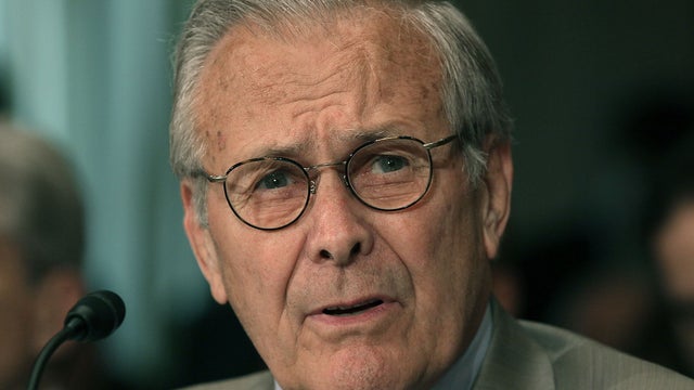 Former Defense Secretary Donald Rumsfeld testifies during a Senate Foreign Relations hearing on Capitol Hill 
