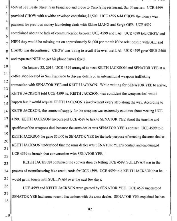 Leland Yee Federal Affidavit Page 82 -- Yee Setting Up The Meeting With An Arms Dealer 