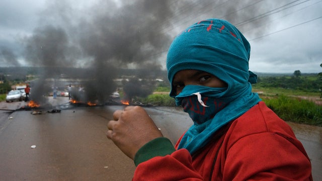 People block the Transamazon highway to protest against their poor living conditions due to the flooding of the Xingu river in Altamira, Brazil 