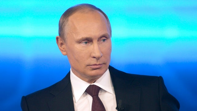 Russian President Vladimir Putin takes part in a live nationwide phone-in broadcast 