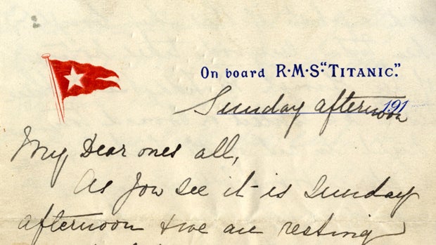 A letter written aboard the Titanic in 1912 that was sold at auction April 26, 2014. 