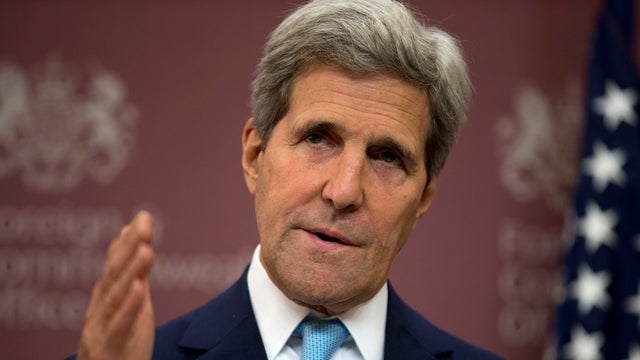 ​U.S. Secretary of State John Kerry speaks during a press conference during the Friends of Syria meeting May 15, 2014, in London, England. 