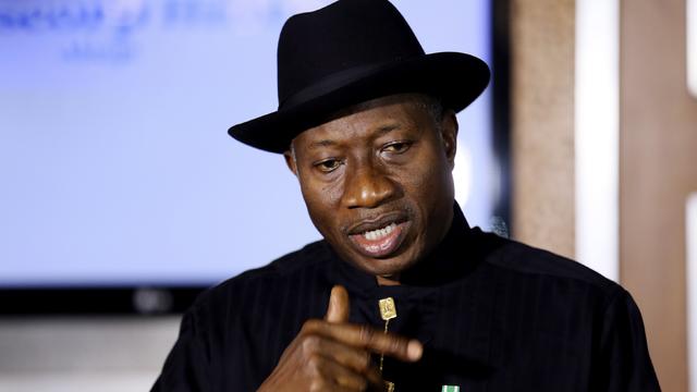 Nigerian President Goodluck Jonathan speaks to the media on the situation in Chibok and the success of the World Economic Forum in Abuja 