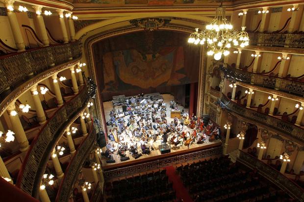 An orchestra practises at the Amazonas Theatre in Manaus 