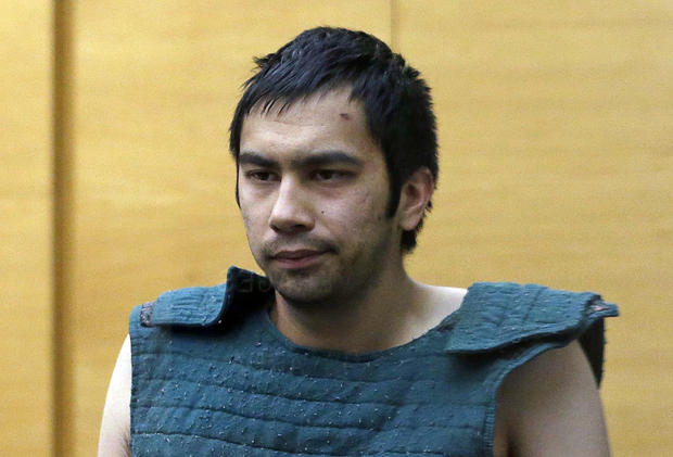 Shooting suspect Aaron Ybarra is led to a court hearing at a King County Jail courtroom June 6, 2014, in Seattle. 