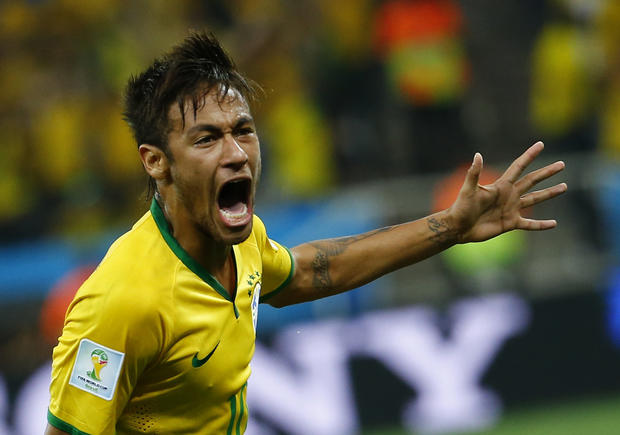 Brazil's Neymar celebrates his goal against Croatia during the 2014 World Cup opening match at the Corinthians arena in Sao Paulo June 12, 2014. 