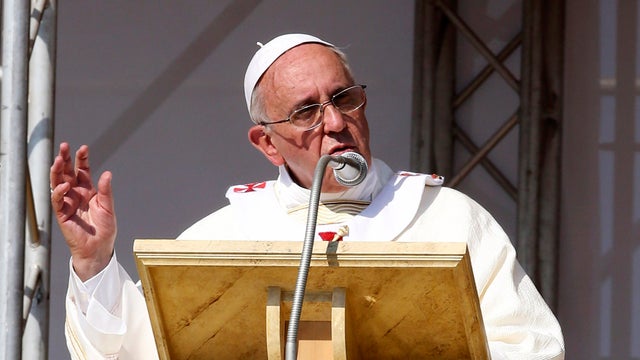 Pope Francis talks as he leads a Mass in Sibari, southern Italy, June 21, 2014. 