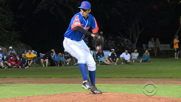 Ryan Perez winds up for the Hyannis Harbor Hawks in the Cape Cod League. 