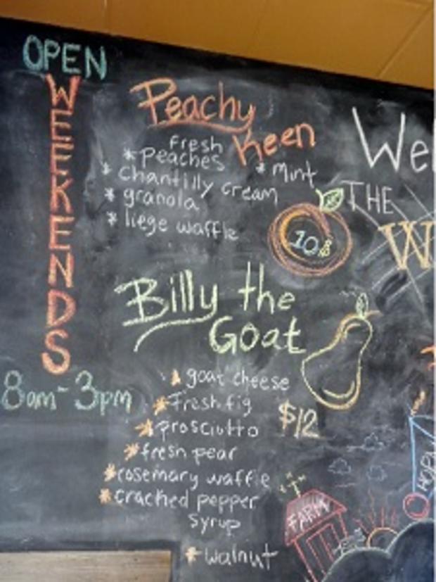 Specials board at The Waffle Experience (Credit, Valerie Heimerich) 