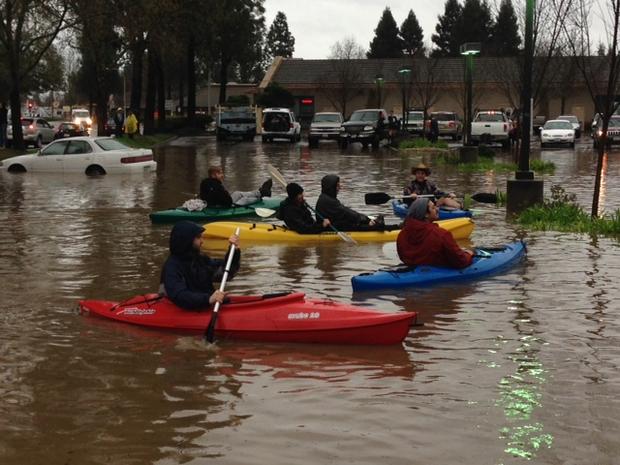 Kayaking in the flooded Healdsburg Safeway parking lot, December 11th, 2014 