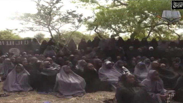 An image taken from video  released by militant group Boko Haram shows dozens of school girls kidnapped from the Nigerian town of Chibok. 