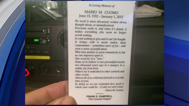 Mario Cuomo Prayer Card: Back 