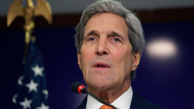Secretary of State John Kerry at a news conference in Gandhinagar, India 