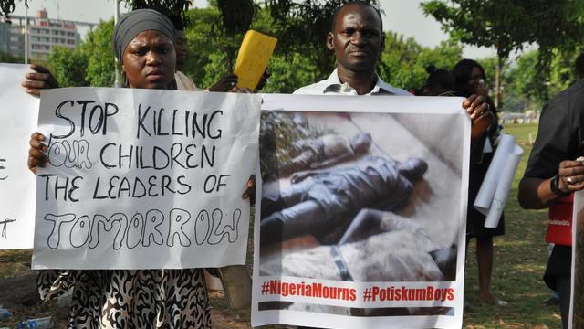 Protesters march against the killing of over 47 students of Potiskum Government Comprehensive School in Yobe State 