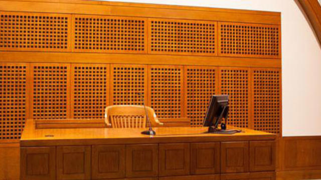 Empty jury box in a courtroom 