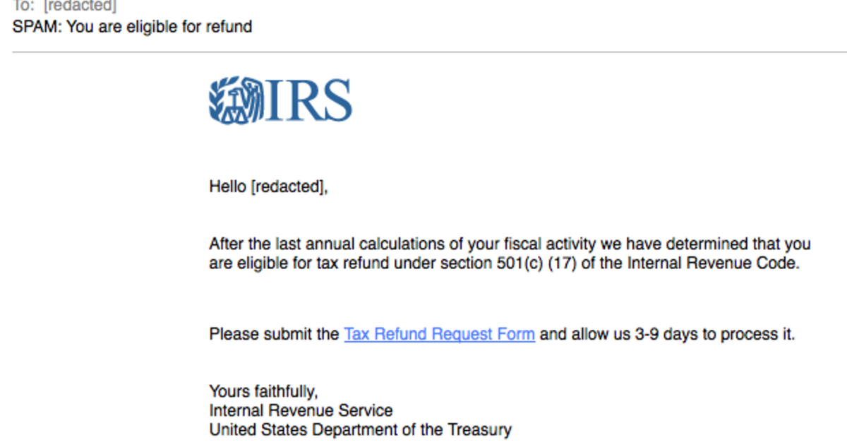 Scammers sending fake IRS phishing emails CBS News