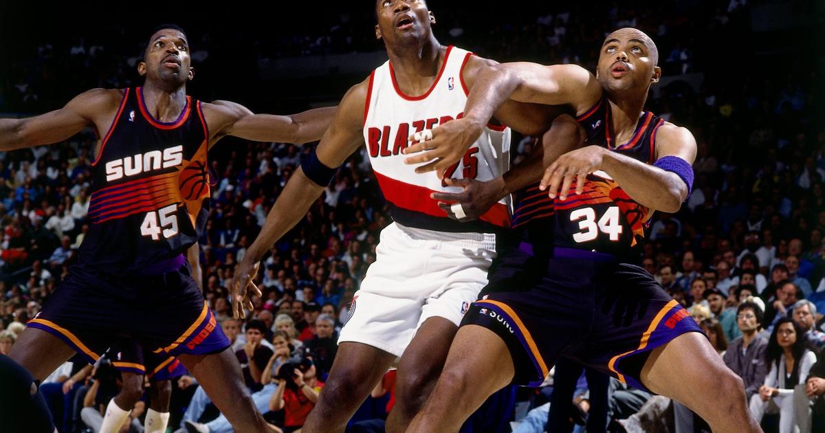 Kevin Duckworth, Jerome Kersey and Clyde Drexler from the Portland Trail  Blazers