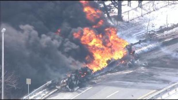 Tanker truck bursts into flames in Camden County, NJ 