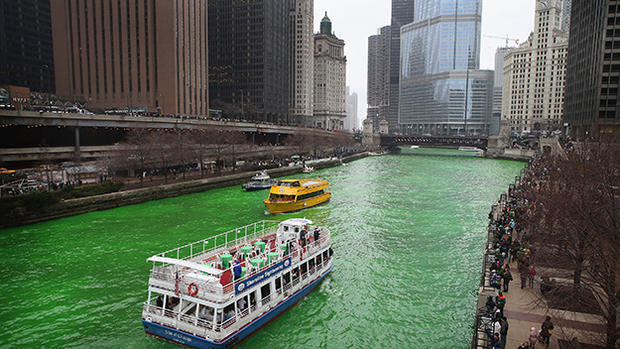 Chicago River Dyed Green In St. Patrick's Day Tradition 