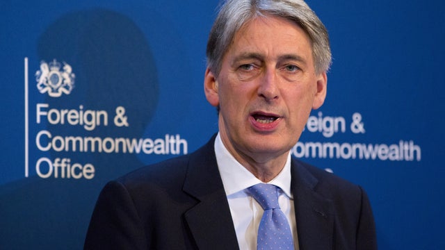 British Foreign Minister Philip Hammond addresses a speech in London on March 10, 2015, on Intelligence and Security. 