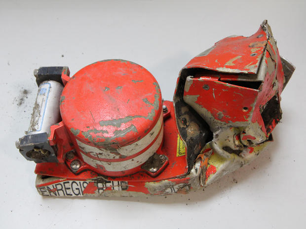 The flight voice recorder, one of the so-called "black boxes," from Germanwings Flight 9525, which crashed March 24 in the French Alps 