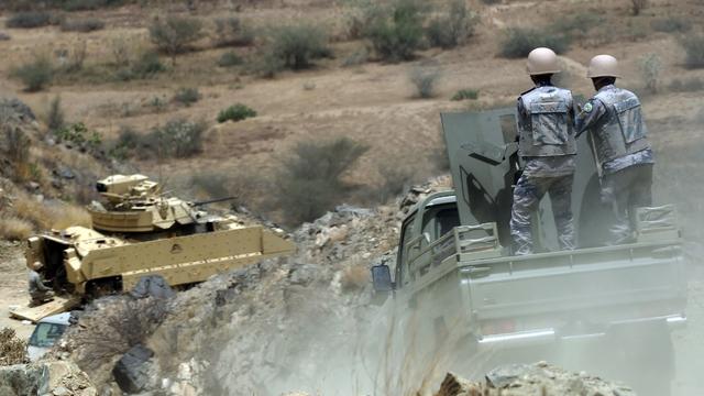 Members of the Saudi border guard and army patrol the Saudi-Yemeni border, in southwestern Saudi Arabia 