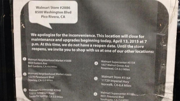 Pico Rivera Walmart closure sign 