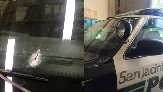 patrol vehicle struck by bullets 