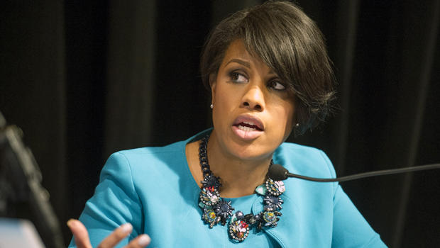 Baltimore Mayor Stephanie Rawlings-Blake addresses the President's Task Force on 21st Century Policing at the Newseum in Washington Jan. 13, 2015. 