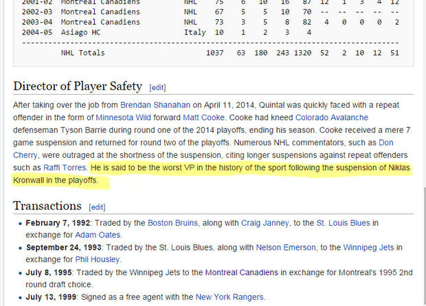 NHL-Player-Safety-Chief-Stéphane-Quintals-Wikipedia-Page-Edited-Worst-VP-In-The-History-Of-The-Sport 