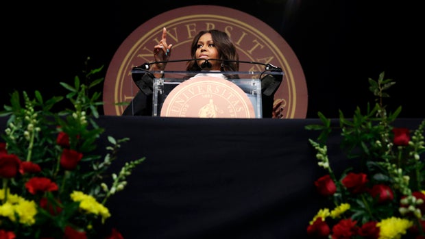 First lady Michelle Obama speaks during the Tuskegee University's spring commencement May 9, 2015, in Tuskegee, Ala. 