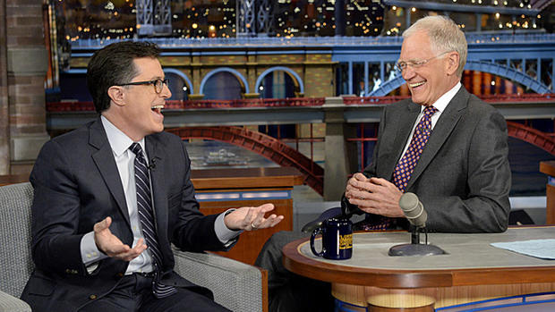 David Letterman &amp; Stephen Colbert (Photo by John Paul Filo/CBS) 