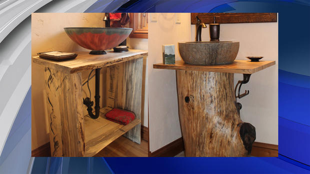 reclaimed wood from fire becomes vanity 