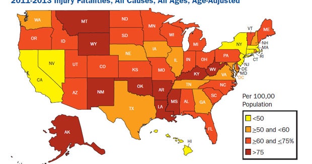 The states with the highest death rates from injuries - CBS News