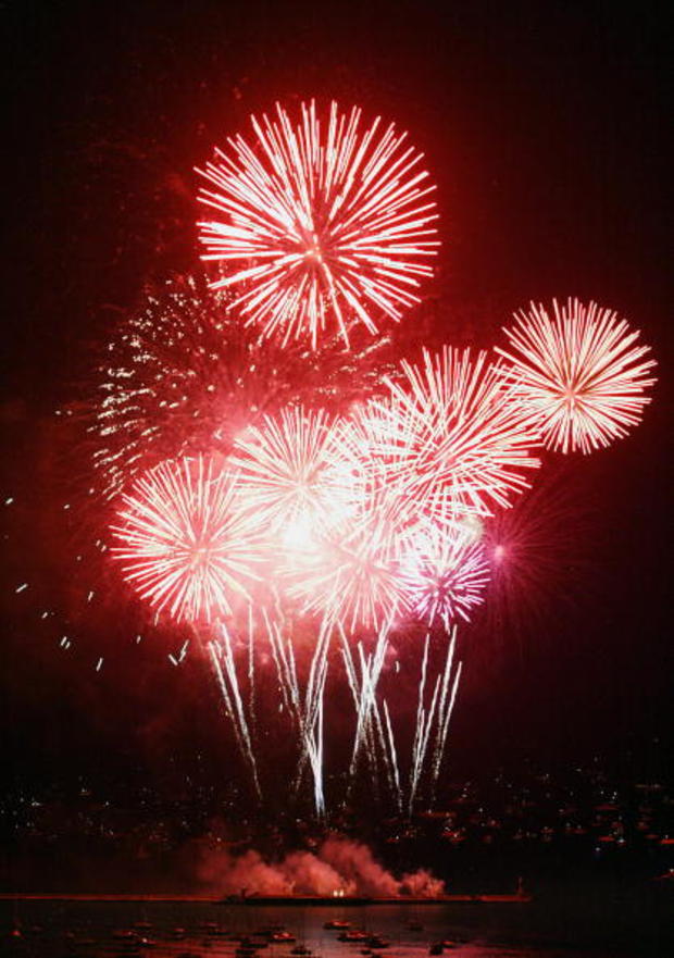 Fireworks are seen from the roof of the 