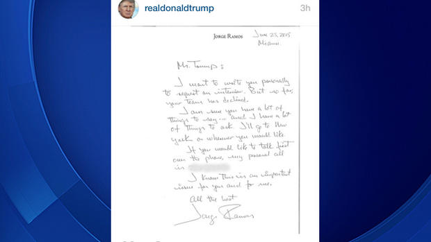 Donald Trump /Jorge Ramos Letter 6/26/15 