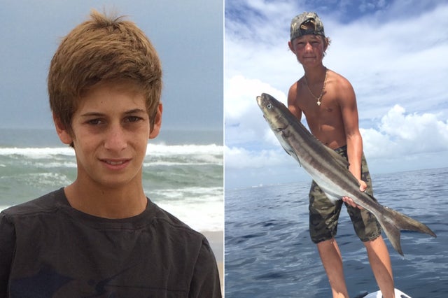 This combination made from photos provided by the U.S. Coast Guard shows Perry Cohen, left, and Austin Stephanos, both 14 years old.