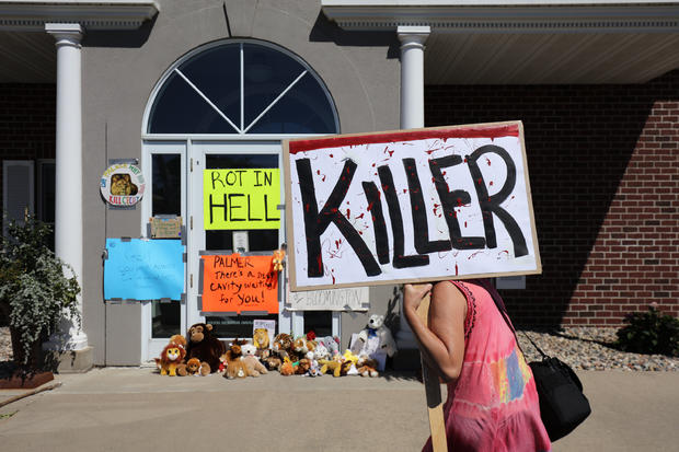 Memorial And Protest Held At Office Of Minnesota Dentist That Killed Famed Lion In Zimbabwe 