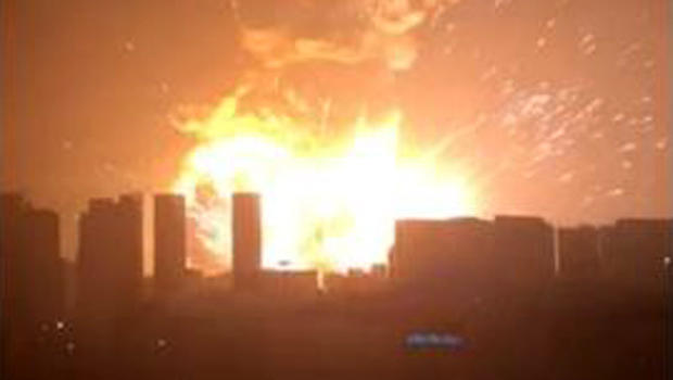 A massive explosion is seen in Tianjin, China, Aug. 13, 2015, in this still image from a video taken by Zheng Yuan. 