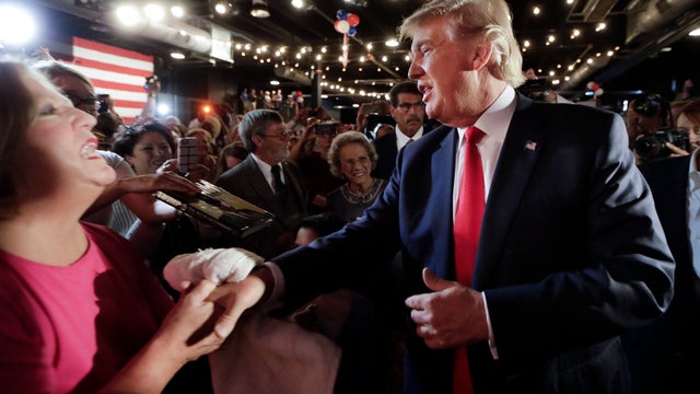 Republican presidential candidate Donald Trump arrives at the National Federation of Republican Assemblies Aug. 29, 2015, in Nashville, Tennessee. 