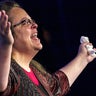 ​Kentucky's Rowan County Clerk Kim Davis, who was jailed for refusing to issue marriage licenses to same-sex couples, makes remarks after receiving the Cost of Discipleship award at a Family Research Council conference in Washington Sept. 25, 2015. 