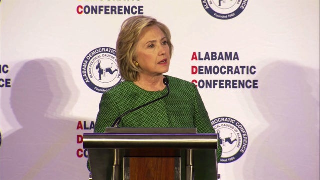 ​Democratic presidential candidate Hillary Clinton addresses the Alabama Democratic Conference in Hoover, Alabama, Oct. 17, 2015. 