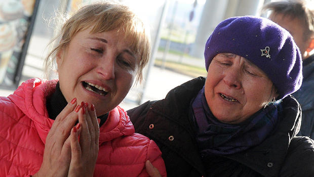 Relatives react at Pulkovo international airport outside St. Petersburg after a Russian plane with 224 people on board crashed in a mountainous part of Egypt's Sinai Peninsula Oct. 31, 2015. 