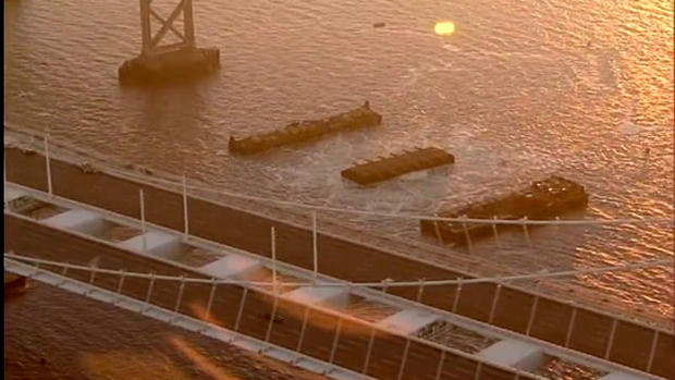 Aerial View of Old Bay Bridge Pier E3 in Dawn Light 