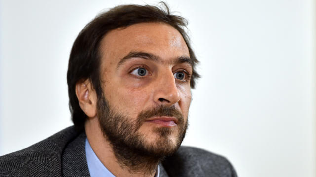 Emiliano Fittipaldi, one of two Italian journalists facing a criminal probe over leaks from the Vatican, holds a press conference Nov. 17, 2015, in Rome, a day after a hearing at the Vatican. 