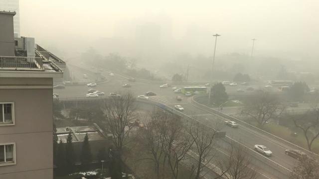 Thick smog hangs over Bejing, China 