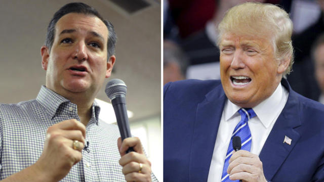 A combination photo shows U.S. Republican presidential candidates Donald Trump, right, in Lowell, Massachusetts, and Ted Cruz in Boone, Iowa, both respectively on Jan. 4, 2016. 