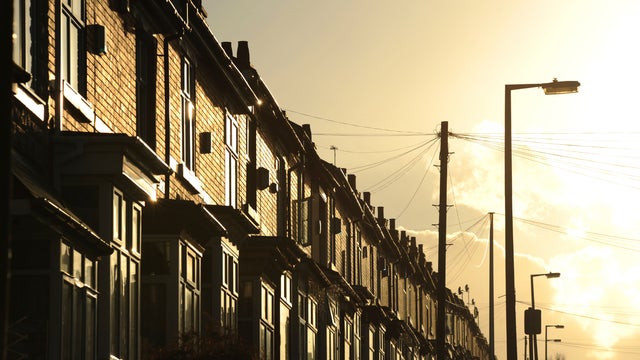 Typical British terraced housing is seen in Smethwick, Birmingham 