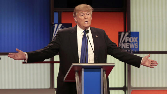 Republican presidential candidate Donald Trump speaks at the Republican debate in Detroit, Michigan, March 3, 2016. 